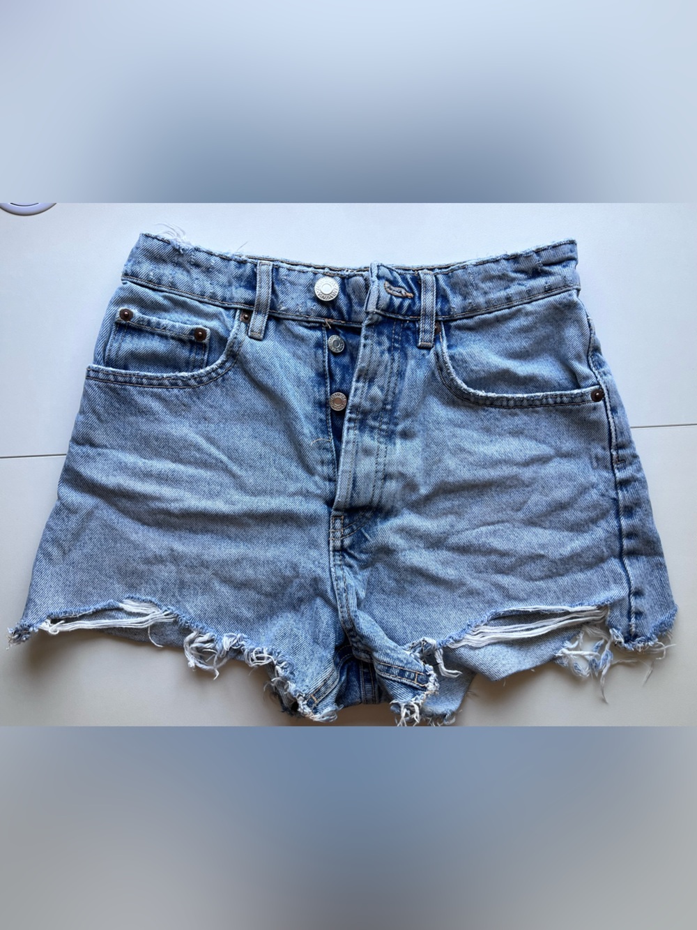 Zara Light Blue Frayed Denim Shorts size 2